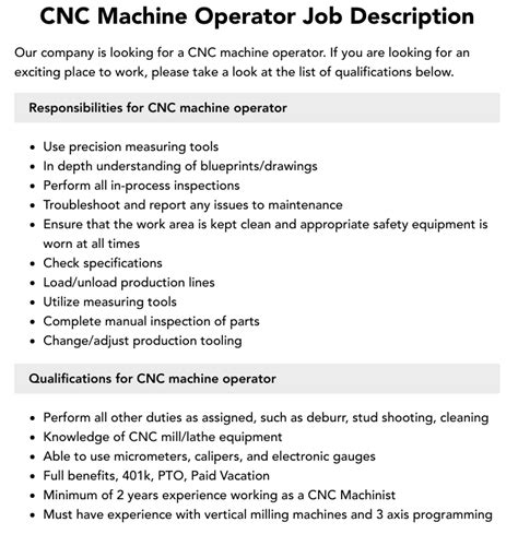 CNC Machine Operator Job Description: With Examples.
